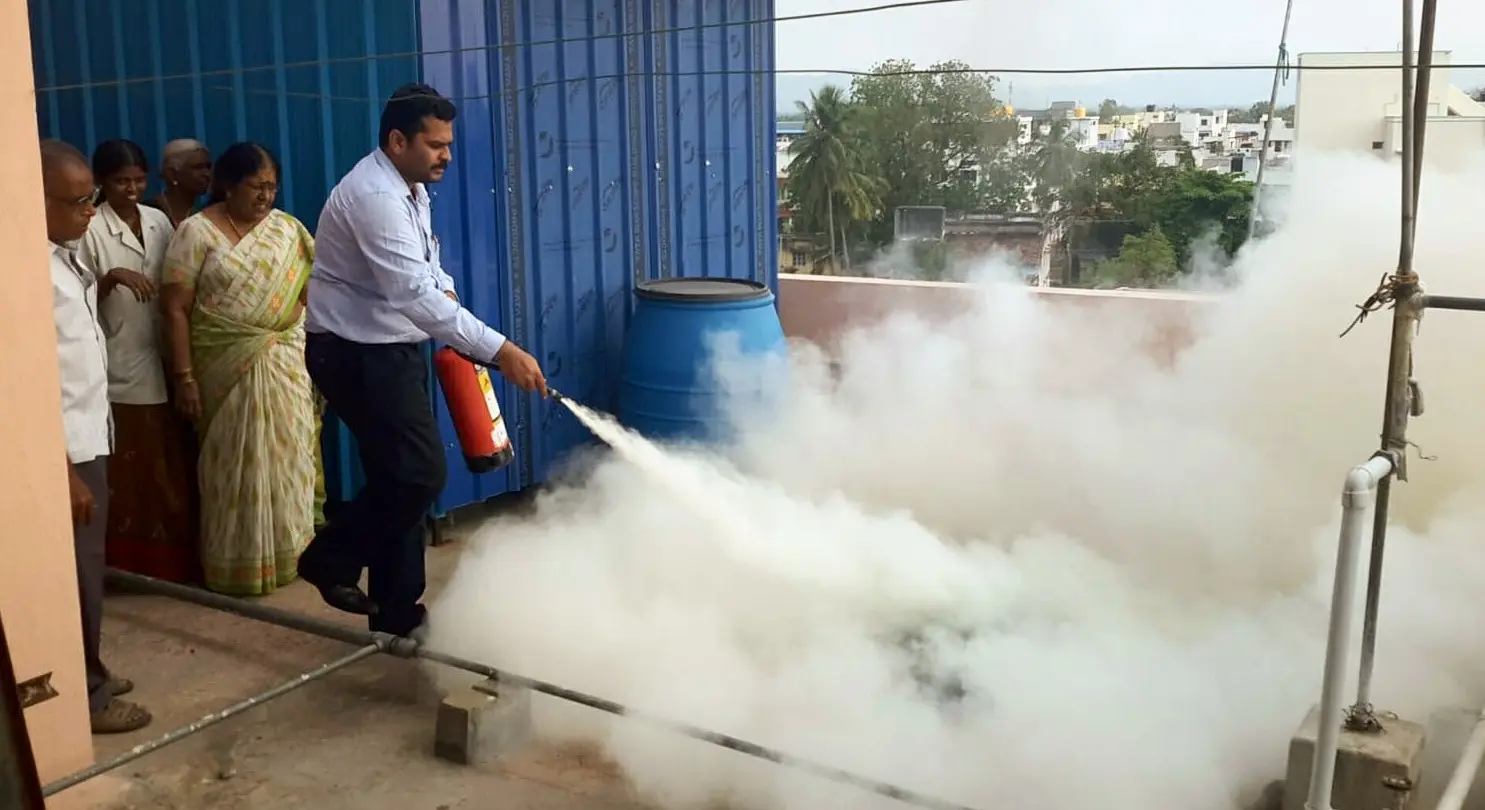 Extinguisher demonstration on a rooftop