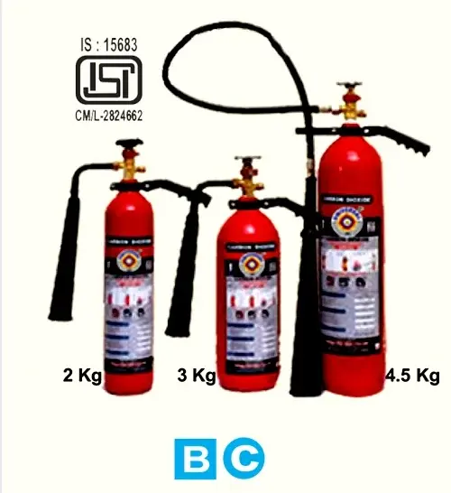 CO2 fire extinguisher with discharge horn