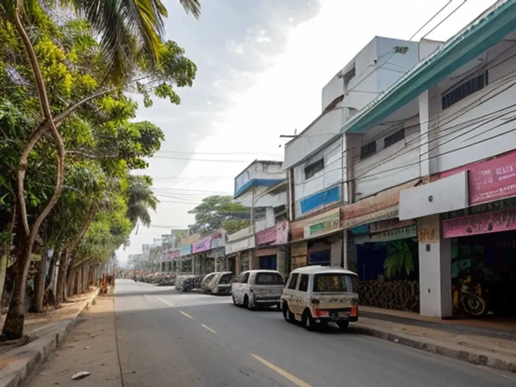 Illustration: commercial building on a street in Coimbatore