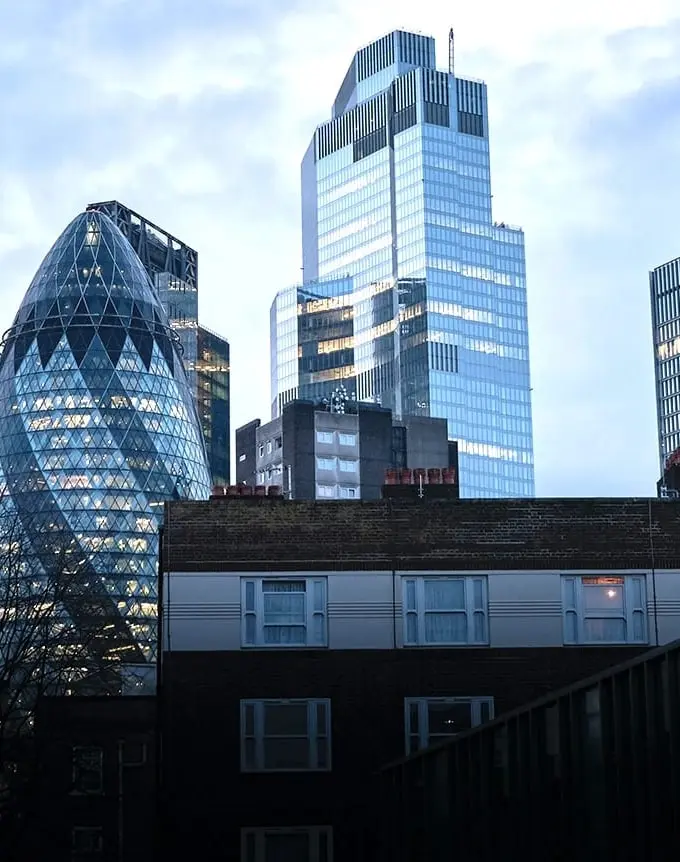 Glass office towers in a commercial district