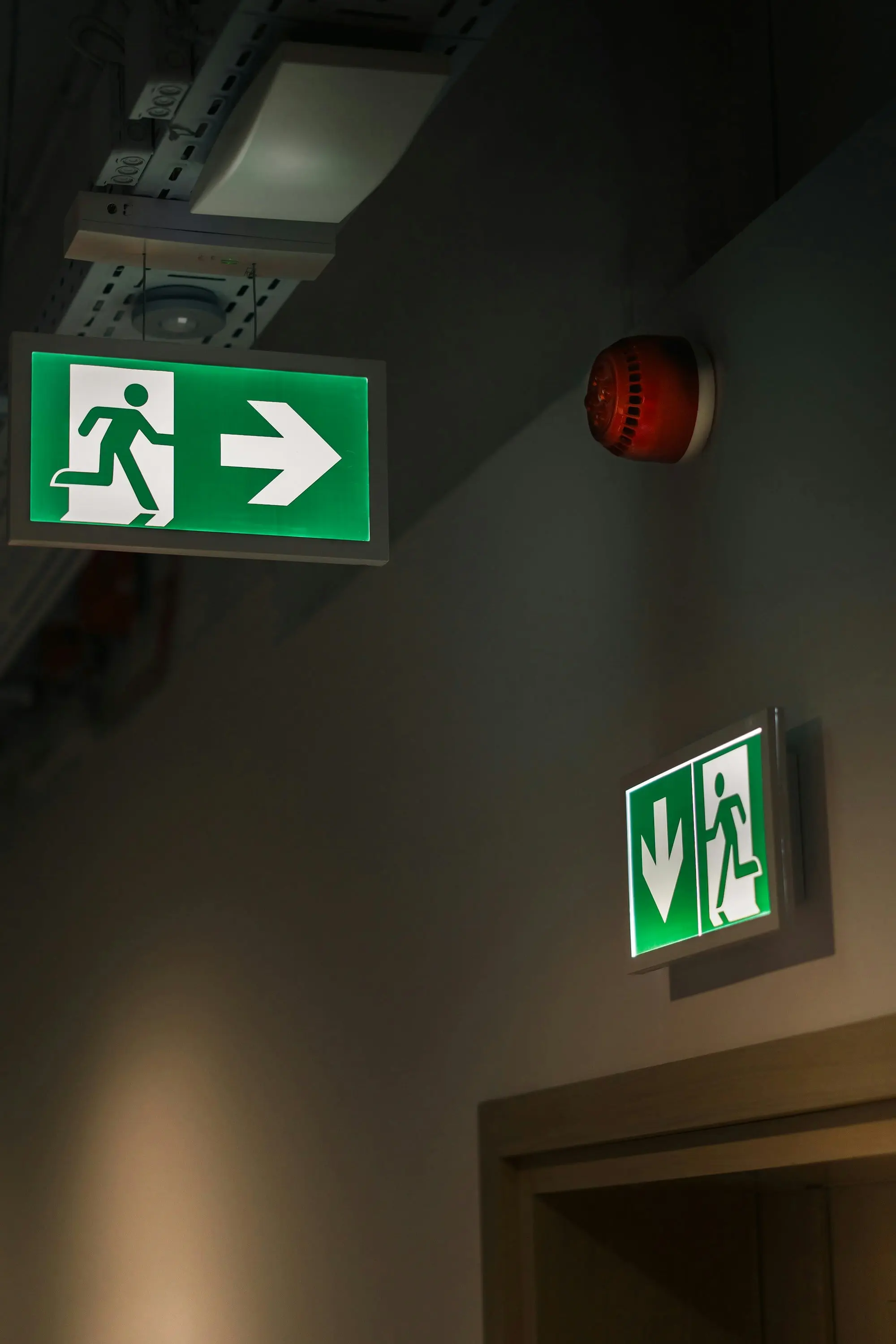 Green fire exit signs